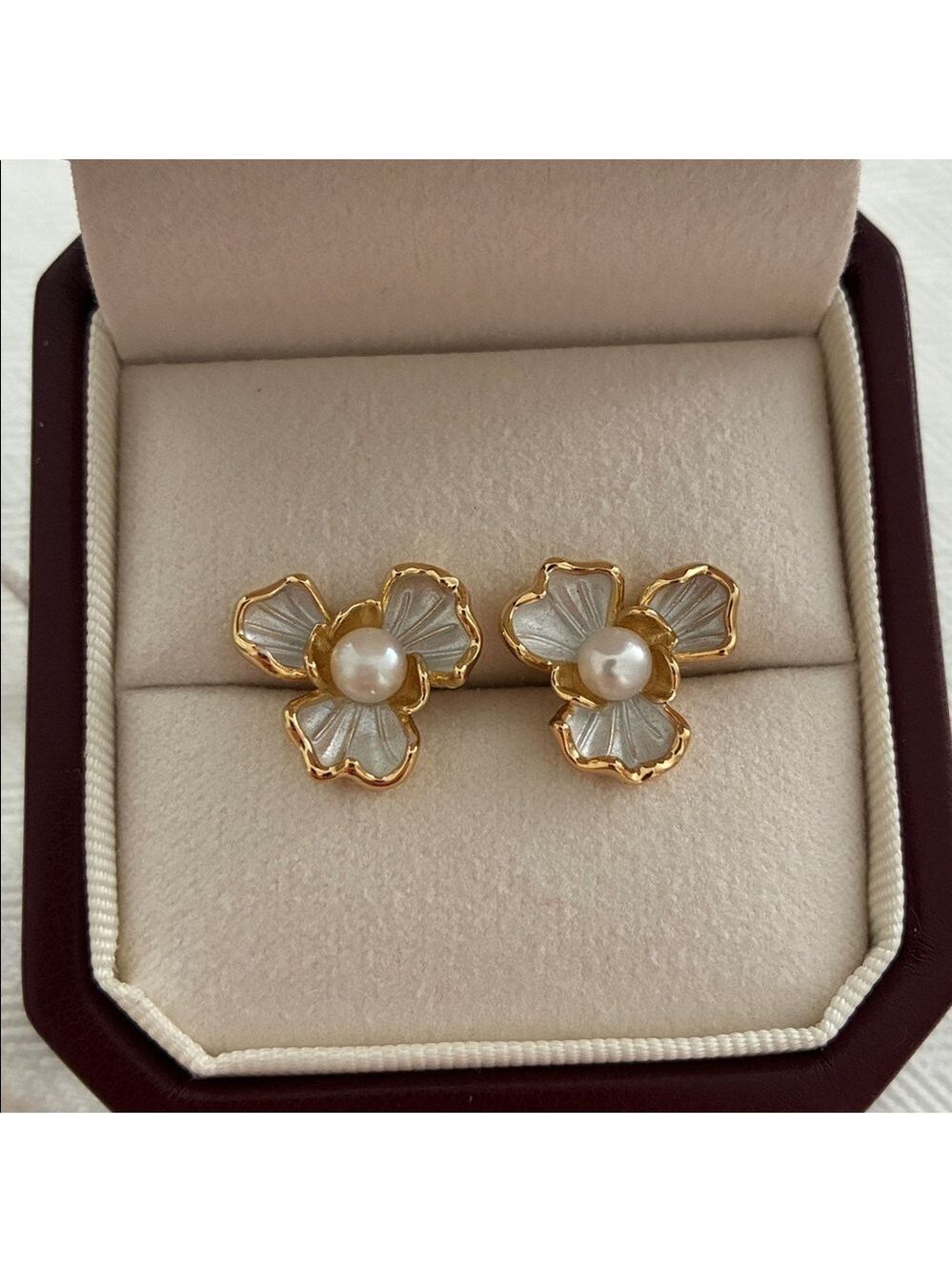 Gold Floral Pearl Earrings | Sterling Silver Posts | Elegant Gift for Her